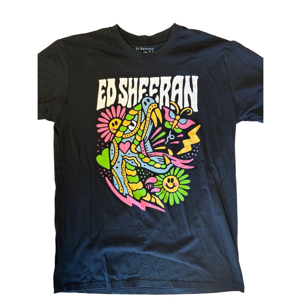 Ed Sheeran Mathematics Tour Black Graphic T-Shirt Large Neon Psychedelic Art